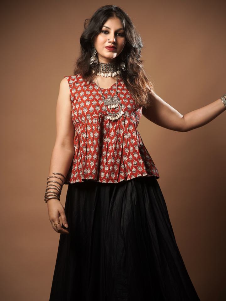 Rust Blossom Peplum (Red)