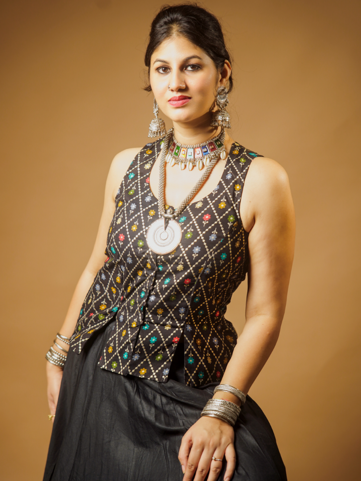 Crimson Festive Waist Coat (Black)