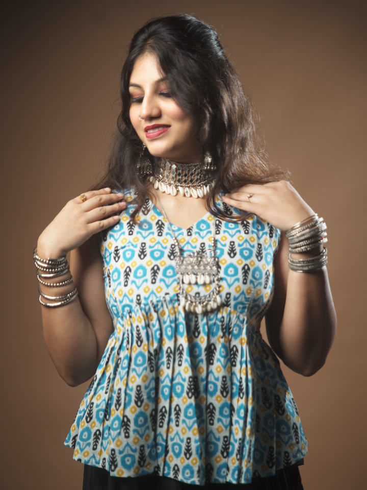 Azure Ikat Peplum (Blue)