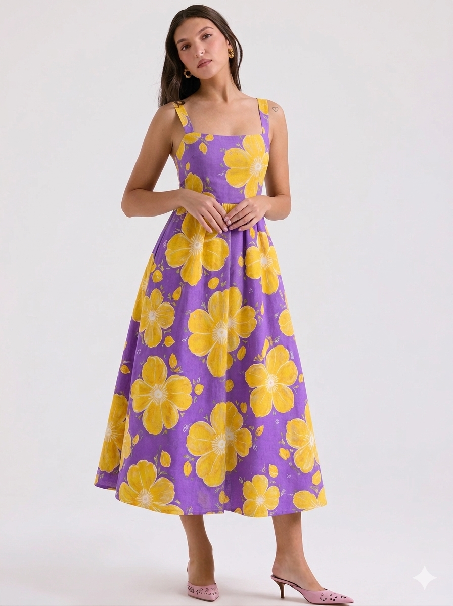 Sunlit Blood Dress (Purple with yellow flower)