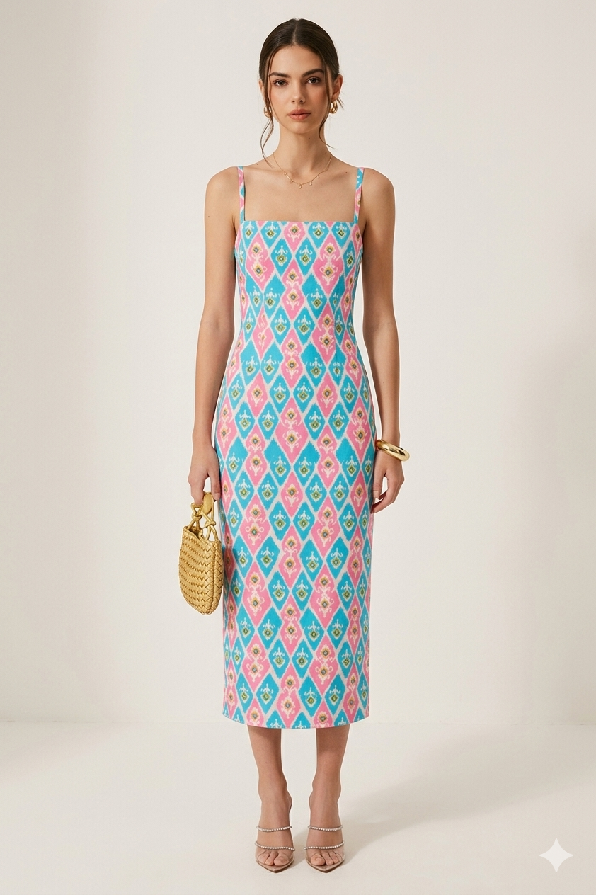 Sorbet Ikat Dress (Light blue Long )
