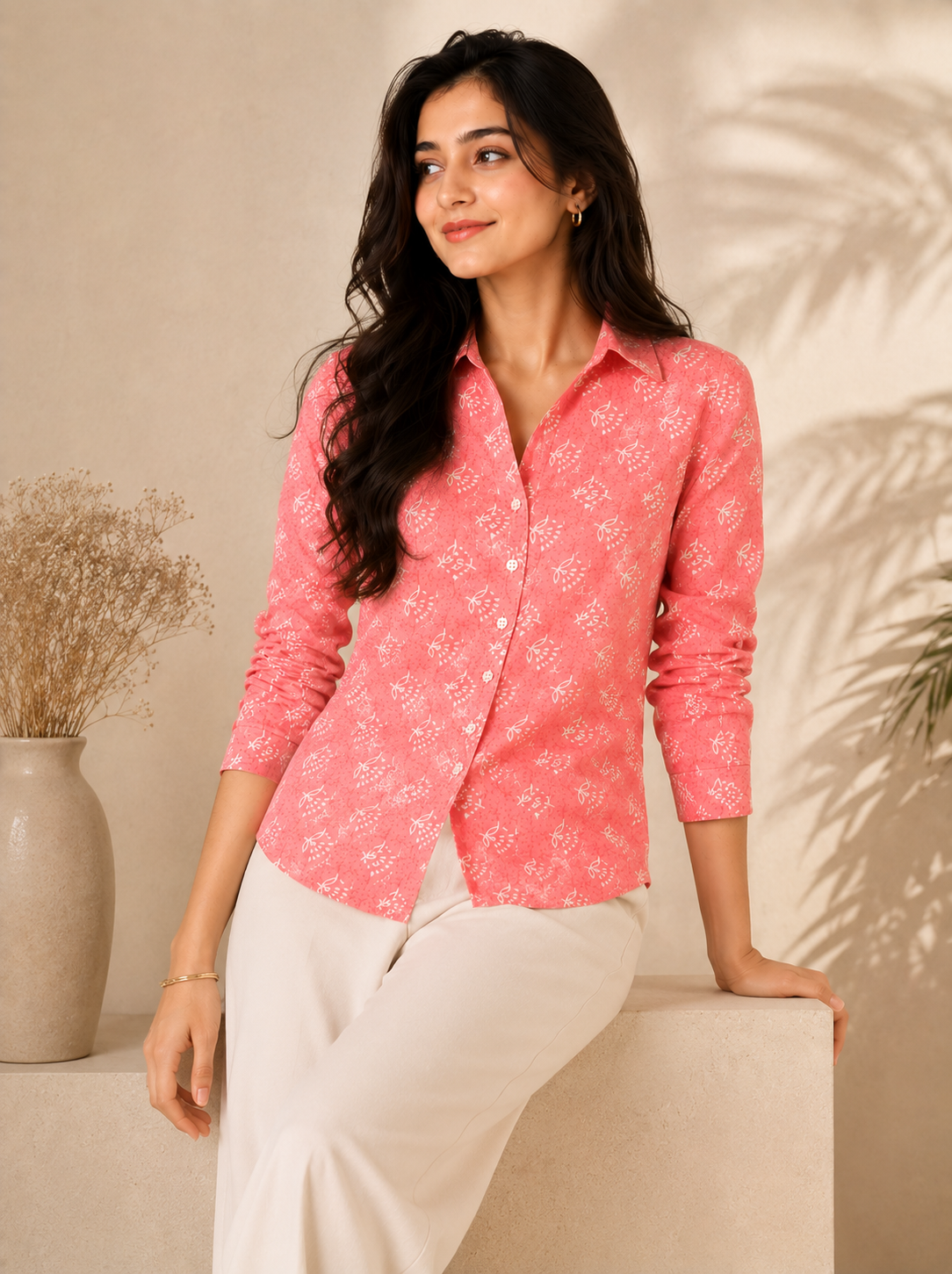 Rust Sanganeri Motif Shirt