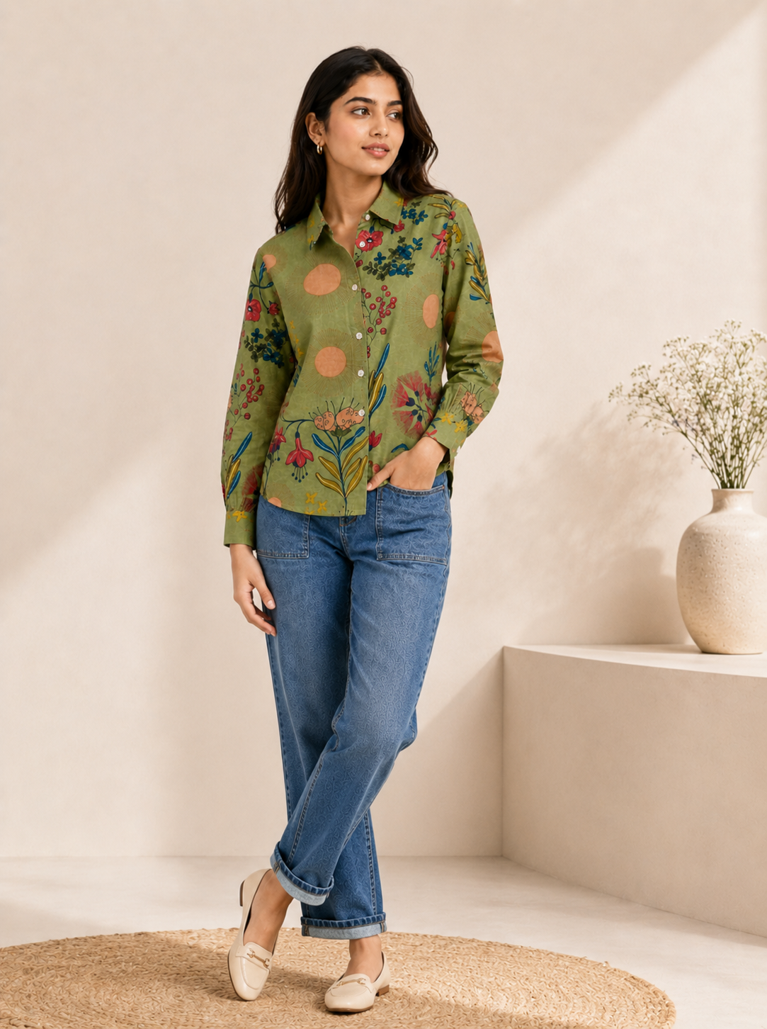 Green Sage Florals & Suns Shirt