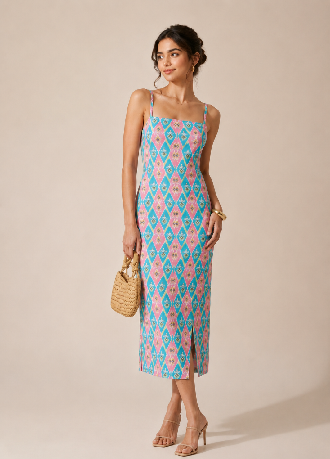 Sorbet Ikat Dress (Light blue Long )