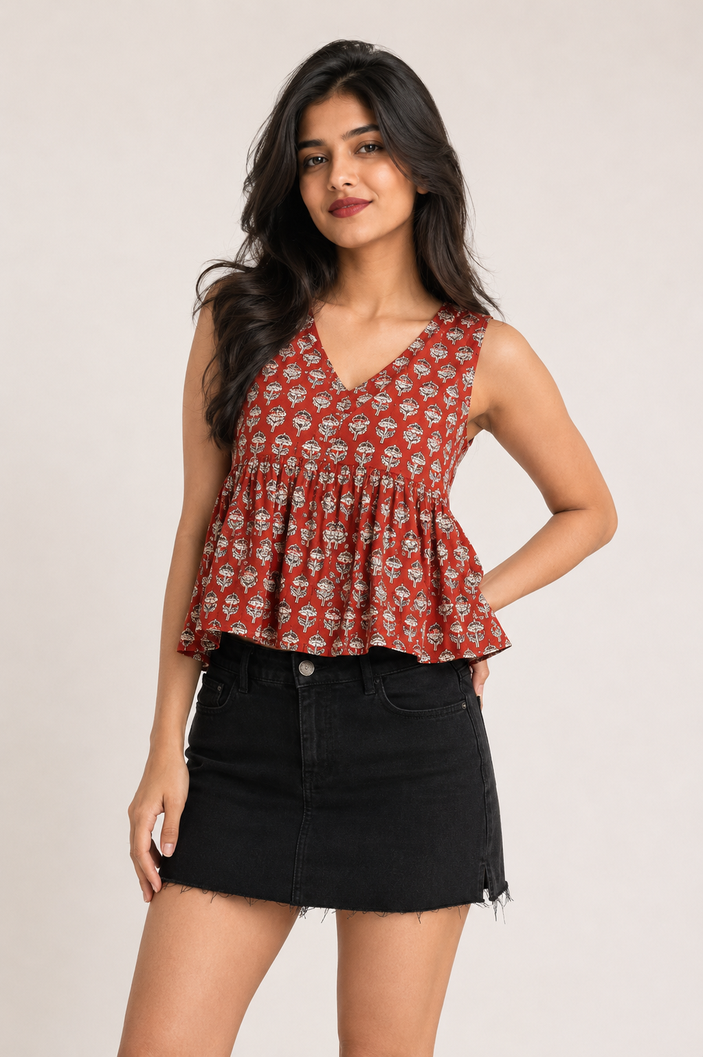 Rust Blossom Peplum (Red)